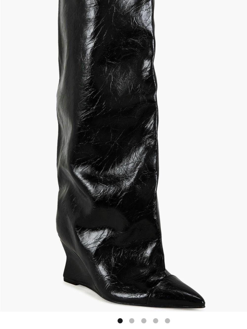 Black Leather-Look Wedge Knee-High Boots